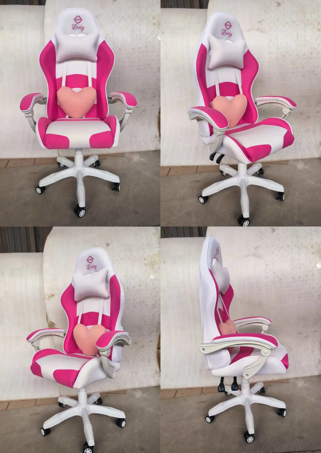 Luxury Gaming Gamer Computer Chair for Girls Back Support Pillow PU Leather White Pink Wholesale Gaming Chair