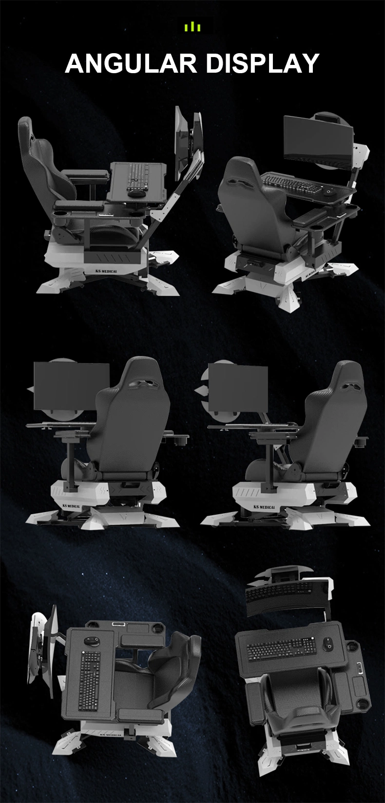Ksm-Gcn2 Ergonomic Excellence Cockpit Gaming and Office Chair Computer Reclining Cockpit Gaming Chair with Modern Swivel Support 2 Monitors
