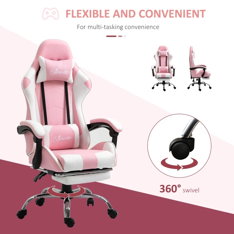 Pink Racing Gaming Chair with Lumber Support Swivel High Back Recliner Gamer