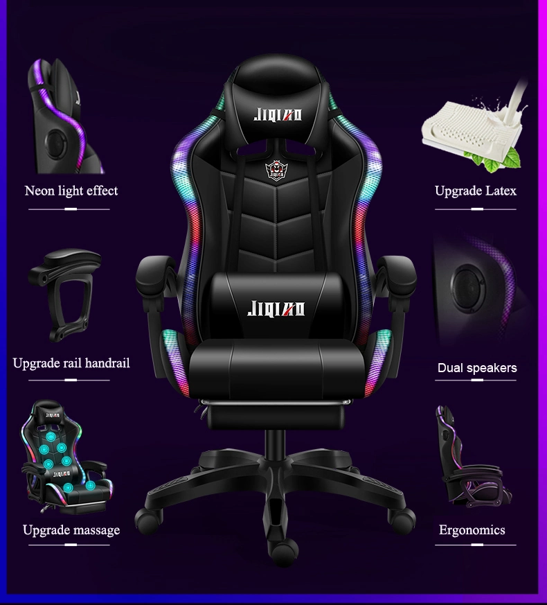 Custom Pink LED RGB Computer PC Game Chair Gaming PU Leather Silla Gamer Massage Racing Gaming Chair with Lights and Speakers