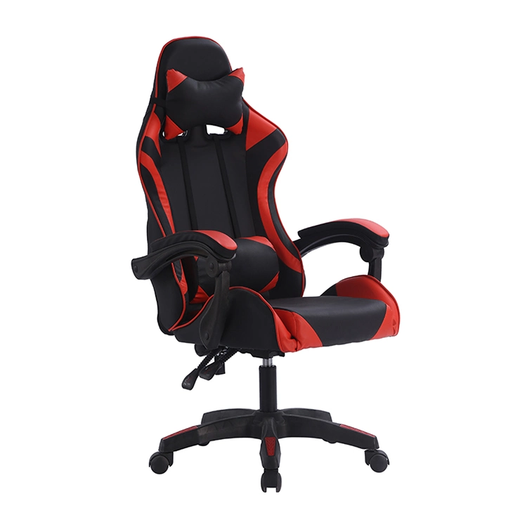 Red and White Lumbar Support PU Back Computer Gaming Chair with Footrest