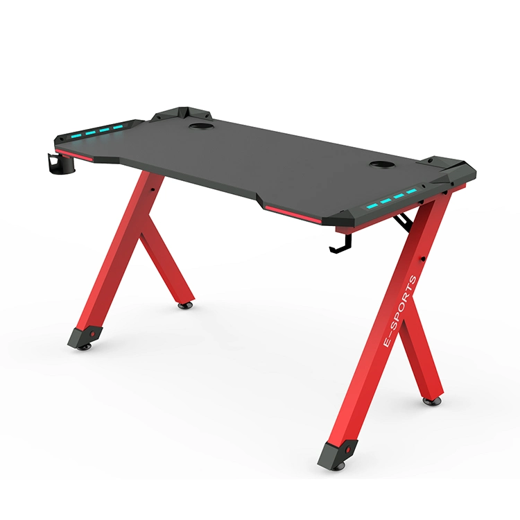 Hot Sale &quot;Z&quot; Shaped Black Gaming Desk Computer Table with LED Lights