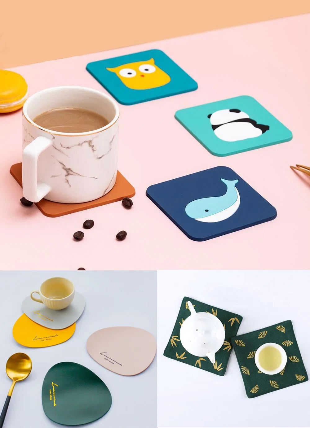 Promotional Gift Customized Fashion Colorful 3D Place Mat Mug Warmer PVC Rubber Coaster Kitchenware