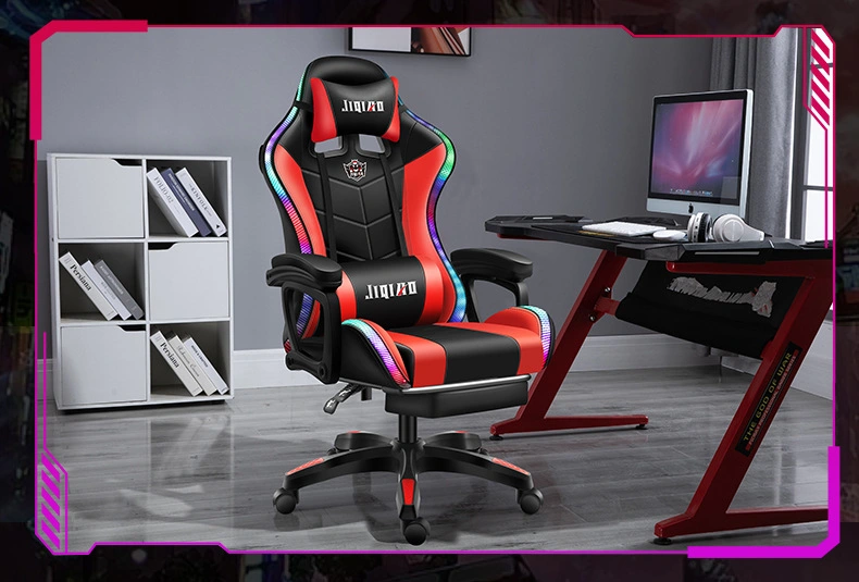 Custom Pink LED RGB Computer PC Game Chair Gaming PU Leather Silla Gamer Massage Racing Gaming Chair with Lights and Speakers