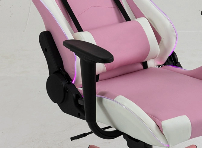 Girls Pink White Chair with RGB LED Lights Blueteeth Speaker 180&deg; Reclining Swirl Gaming Chair