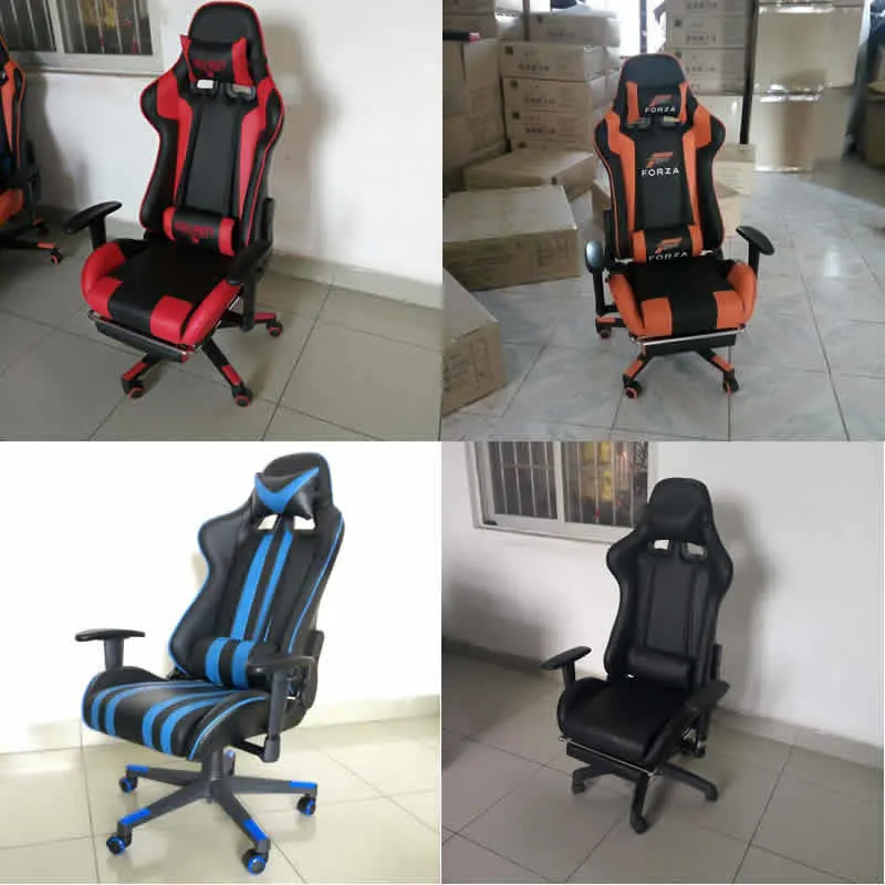 Office Black and Red Cheap PU Leather 180 Degree Play Station Rocker Computer Racing PC Custom LED Ergonomic Gamer Gaming Chair