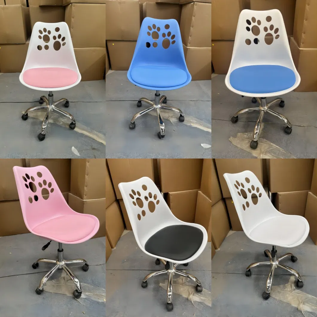 Breathable Cute Pink White PU Cushion Lifting Comfortable Office Chair Without Armrest