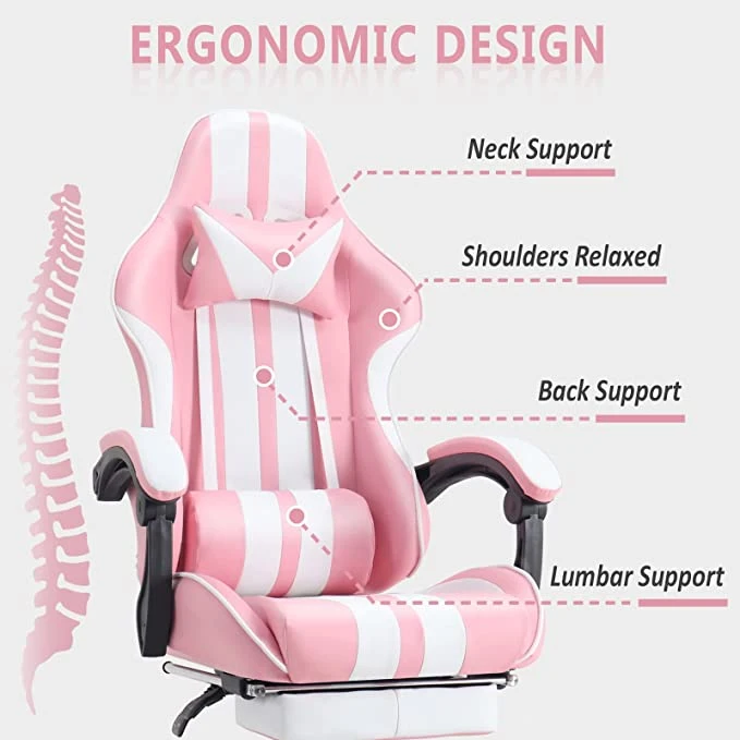 Office Furniture Ergonomic Sillas Gamer White and Pink Gaming Chair