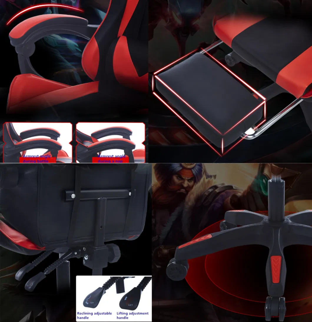 Custom China Black Red Wooden Frame LED PU Leather Office Adult Ergonomic RGB Racing Computer PC Gamer Gaming Chair for Sale