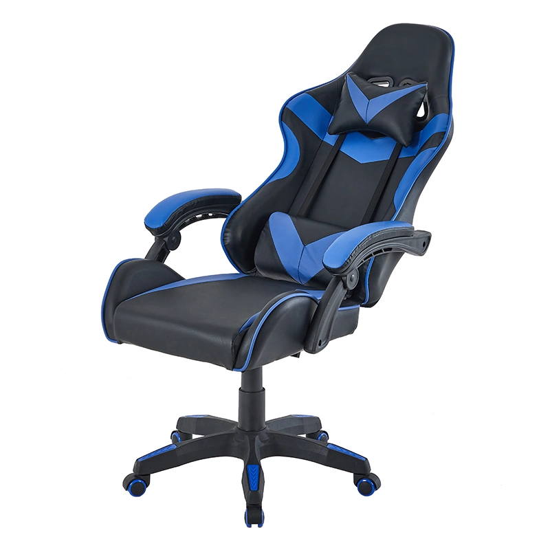 Comfortable Blue Leather Reclining Gaming Chair