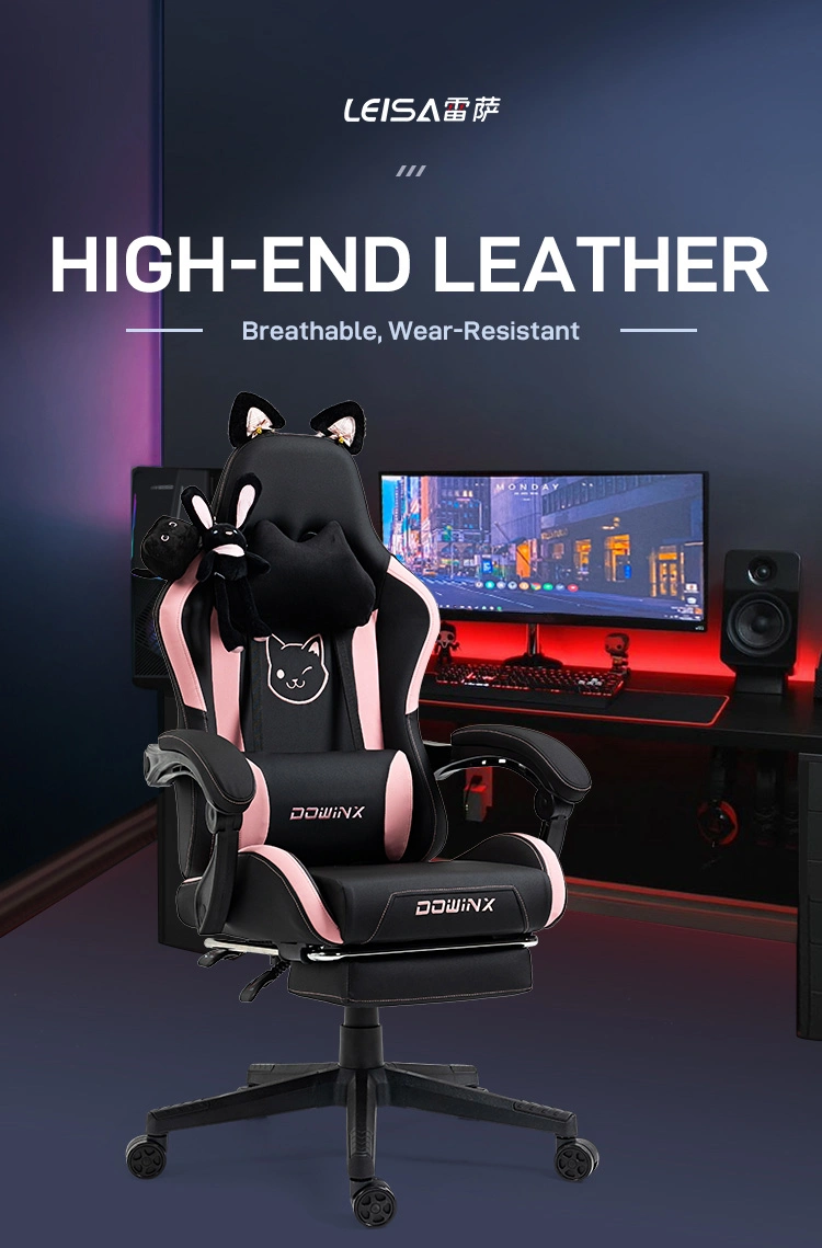Gaming Chair Cute with Cat Ears and Massage Computer Chair for Girls