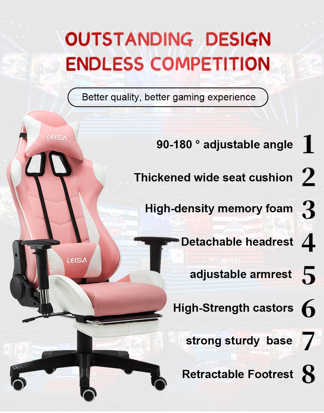Factory Direct Racing Style Comfortable Healthcare Ergonomic 360 Swivel Office Gaming Chairs with Headrest
