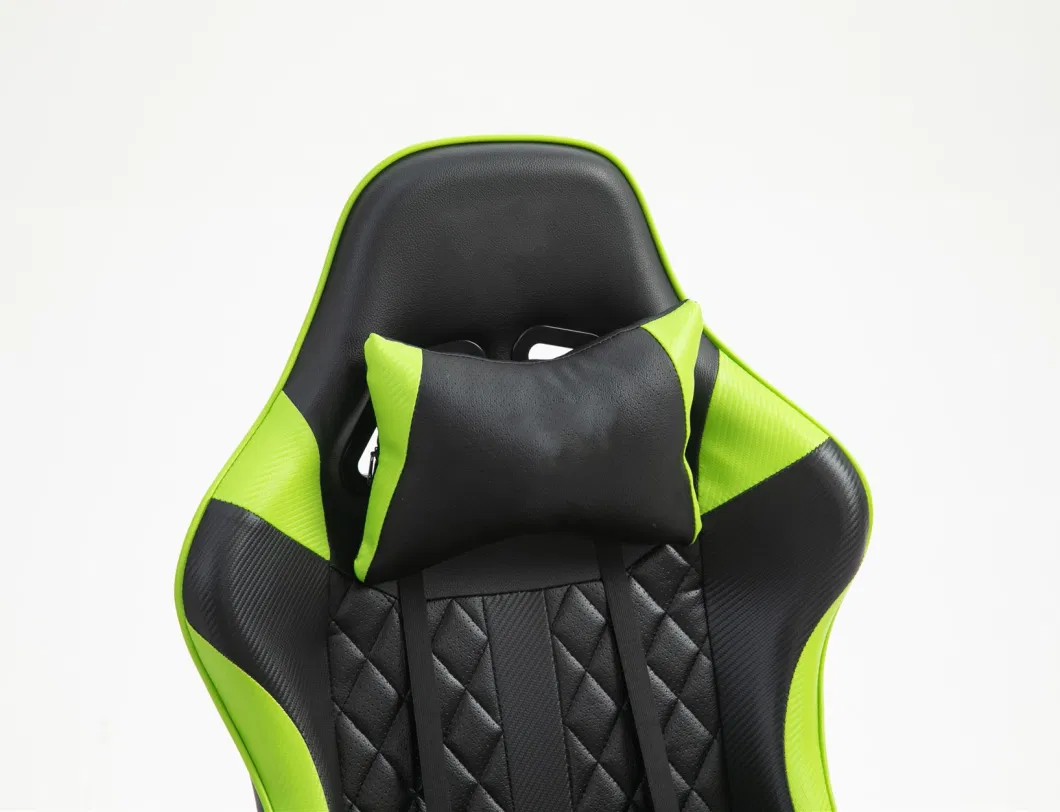 Green Gaming Chair with Footrest Diamond Quilting Ergonomic Racing Chair