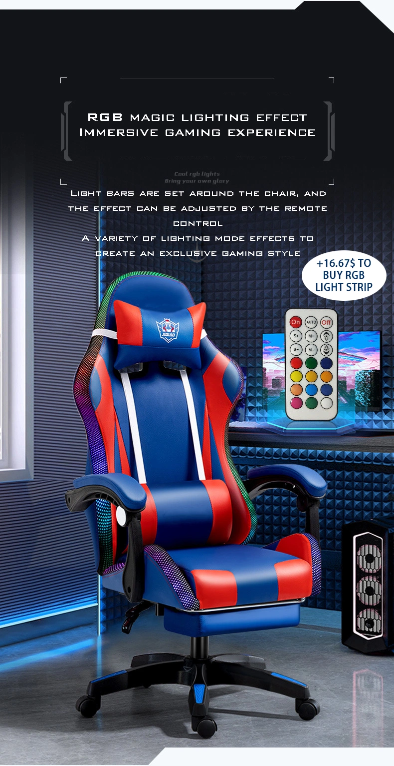 High Quality Office Gamer Racing Gaming Chair with Optional Footrest and Massage RGB Light Strip and Bluetooth Function