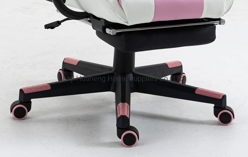 Girls Pink White Chair with RGB LED Lights Blueteeth Speaker 180&deg; Reclining Swirl Gaming Chair