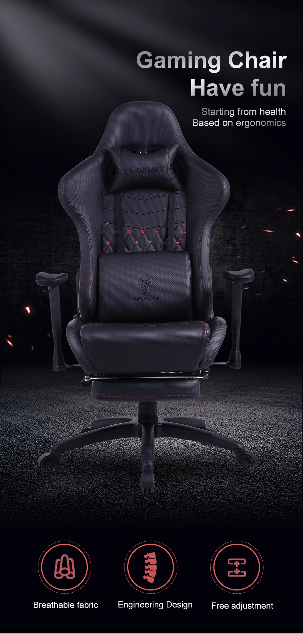 Ergonomic Swivel 180 Degree Reclining Computer Gaming Chair Without Footrest