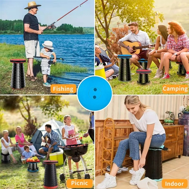 Custom Logo Portable Retractable Stool Camping Folding Chair Outdoor Furniture Collapsible Pop up Telescoping Stool Travel Fishing Seat