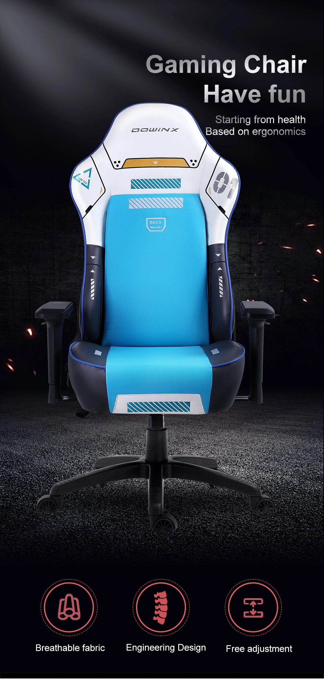 Fashionable PU Leather 90-180 Degree Backrest Adjustment Thickening Sponge RGB Gaming Chair