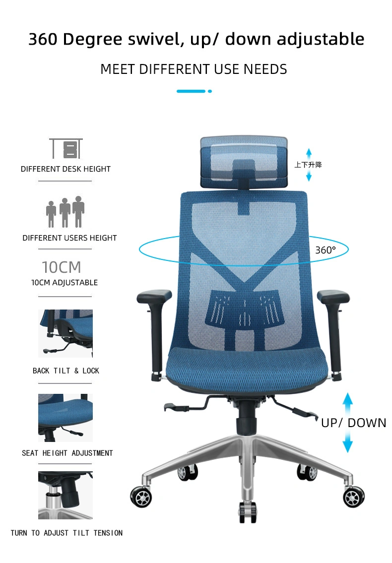 High Quality Height Adjustable Gas Lifting Comfortable Office Manager Task Chair with Headrest