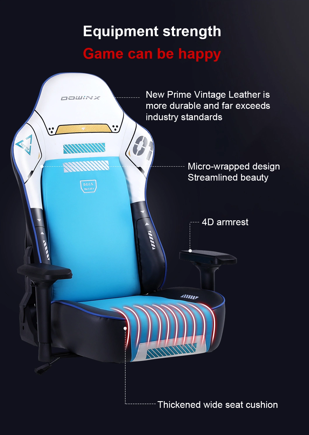 Fashionable PU Leather 90-180 Degree Backrest Adjustment Thickening Sponge RGB Gaming Chair