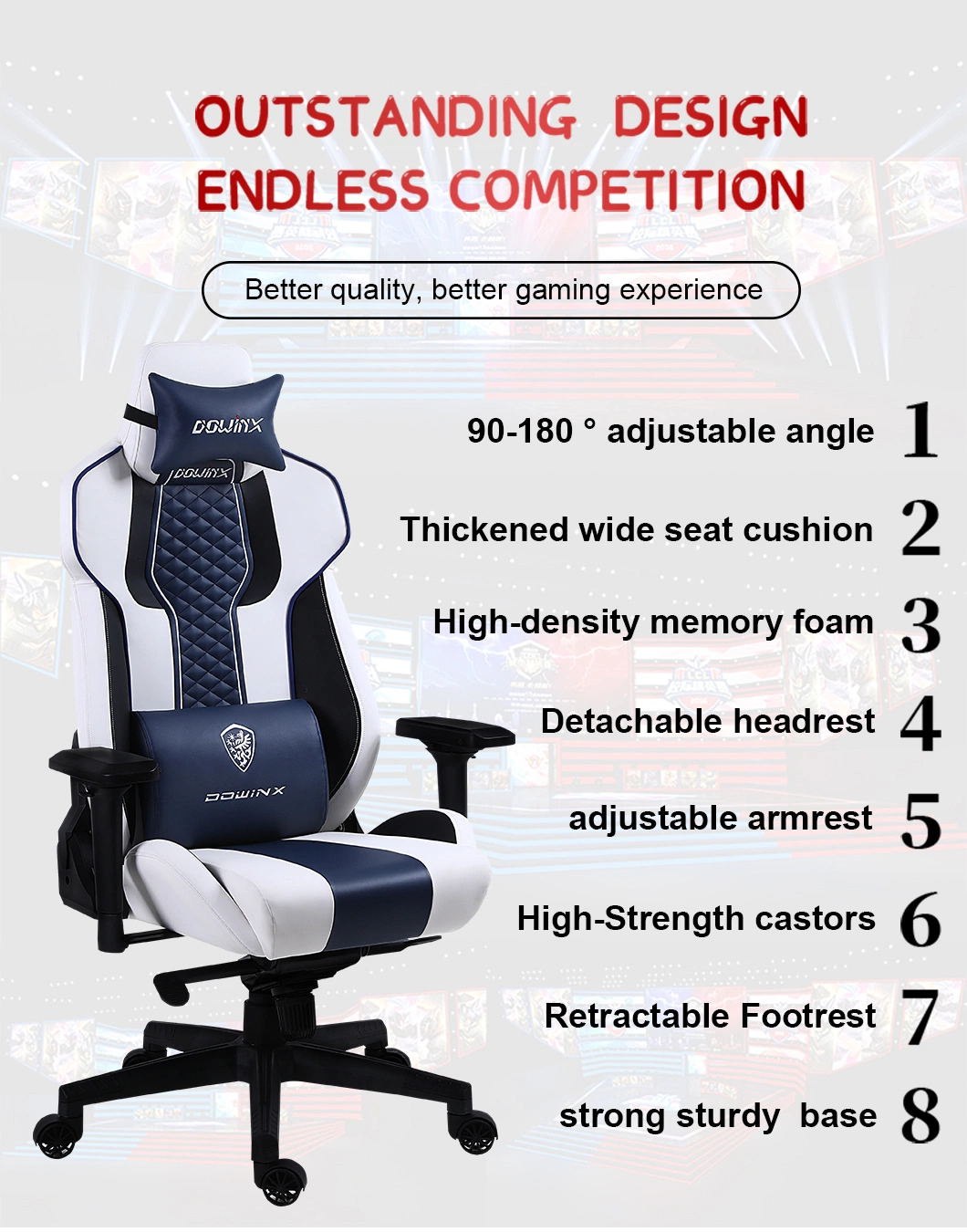 High Quality Custom Gaming Chairs Logo Ergonomic Office Reclining Lounge High Back Gaming Chair with Footrest