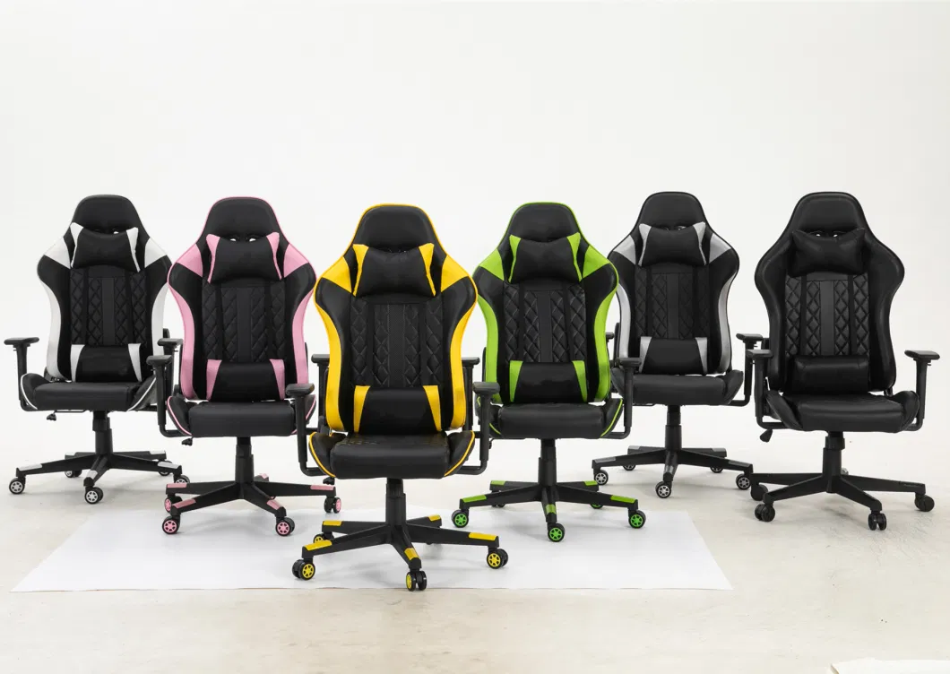 Green Gaming Chair with Footrest Diamond Quilting Ergonomic Racing Chair