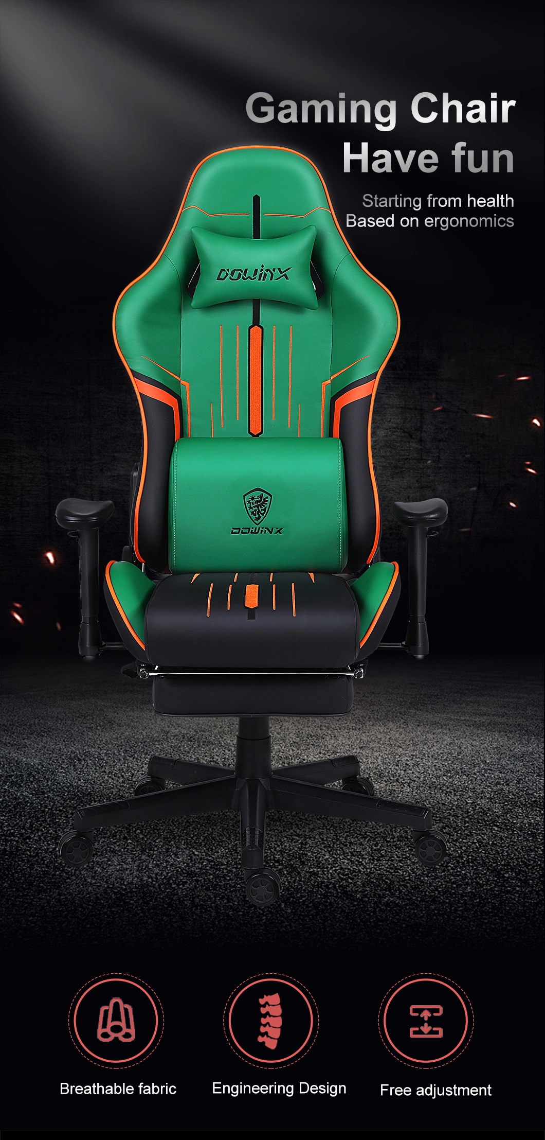 High-Back Ergonomic Racing Seat PU Leather 90-180 Degree Backrest Adjustment Thickened Foam Retractable Footrest Gaming Chair