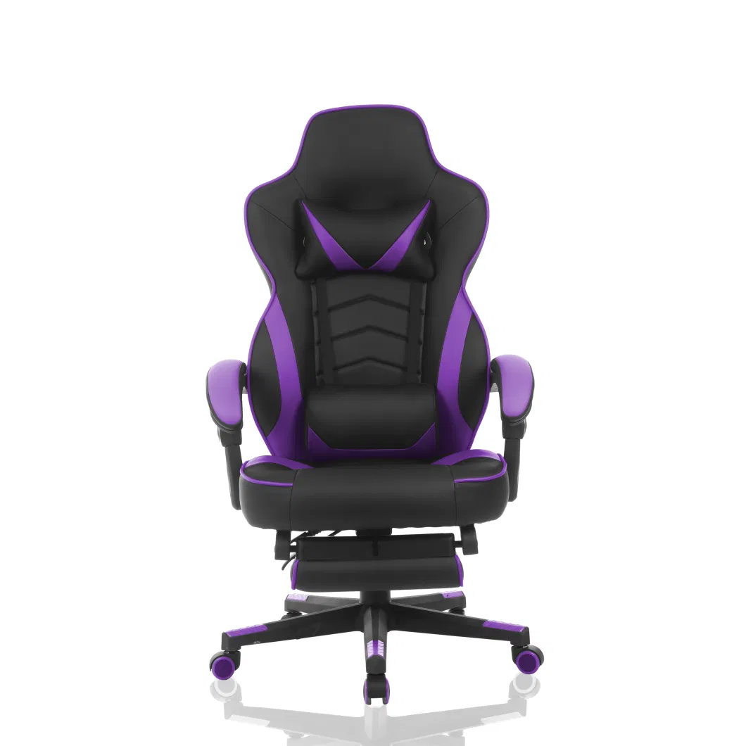Black&Purple Gaming Chair with Footrest