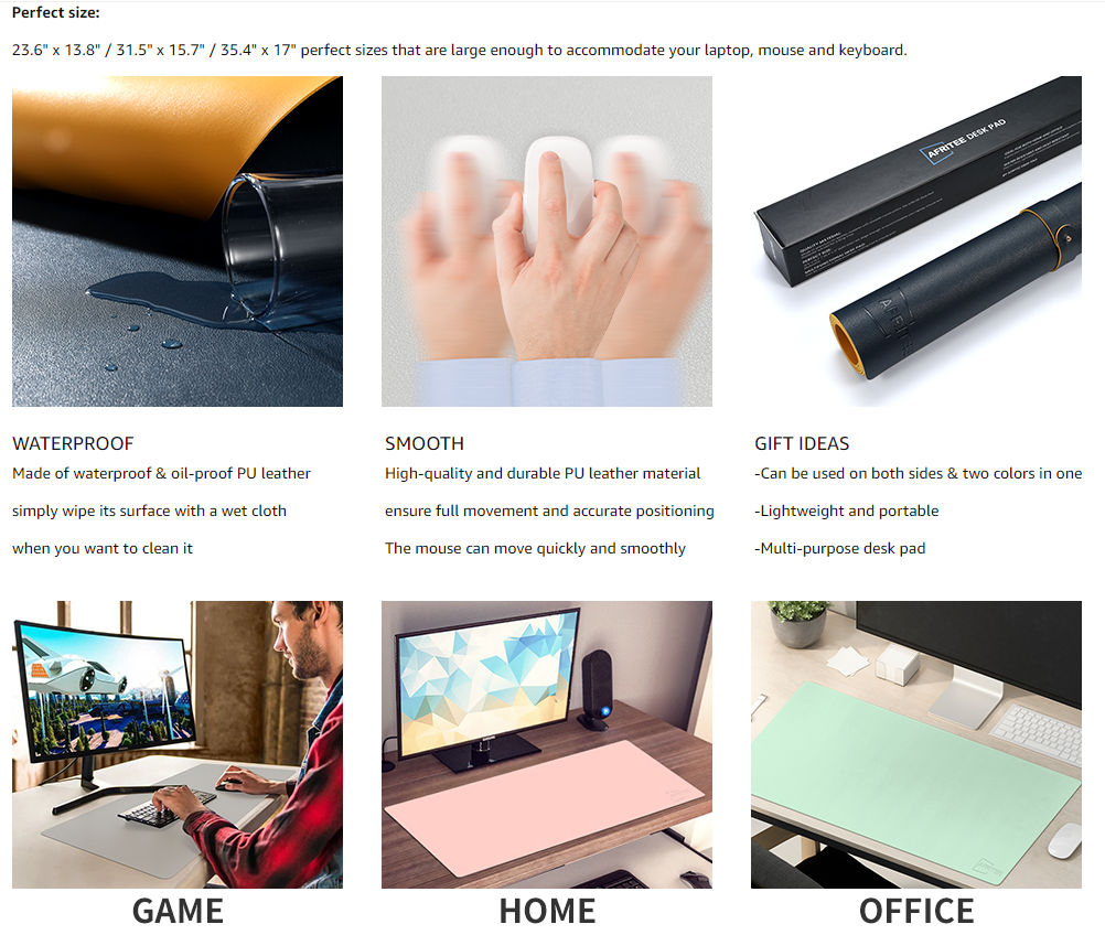 Customizable Color Size and Printing Dual Side Waterproof PU Leather Desk Mat for Office and Home
