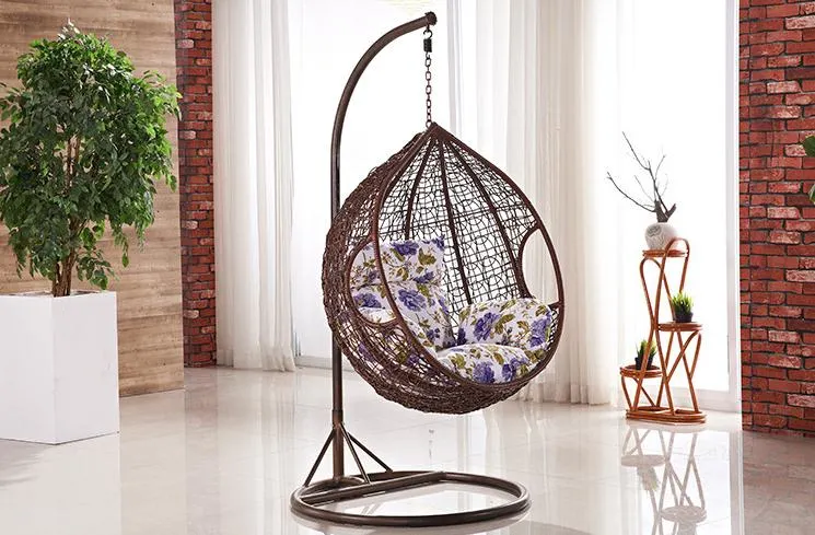 Modern Style Rattan Furniture Outdoor Garden Hanging Swing Chair Cushion