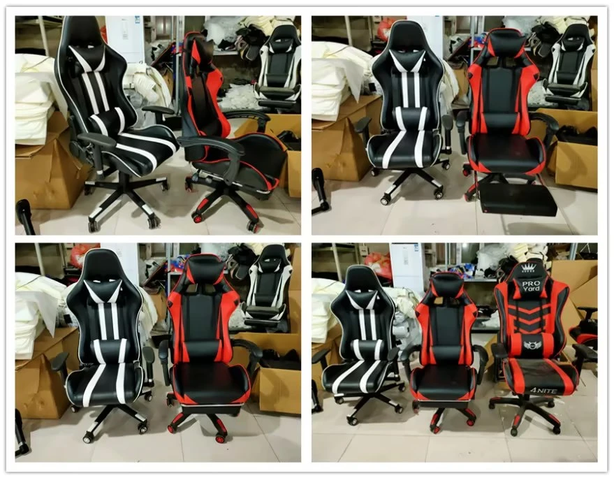 Red and White Lumbar Support PU Back Computer Gaming Chair with Footrest