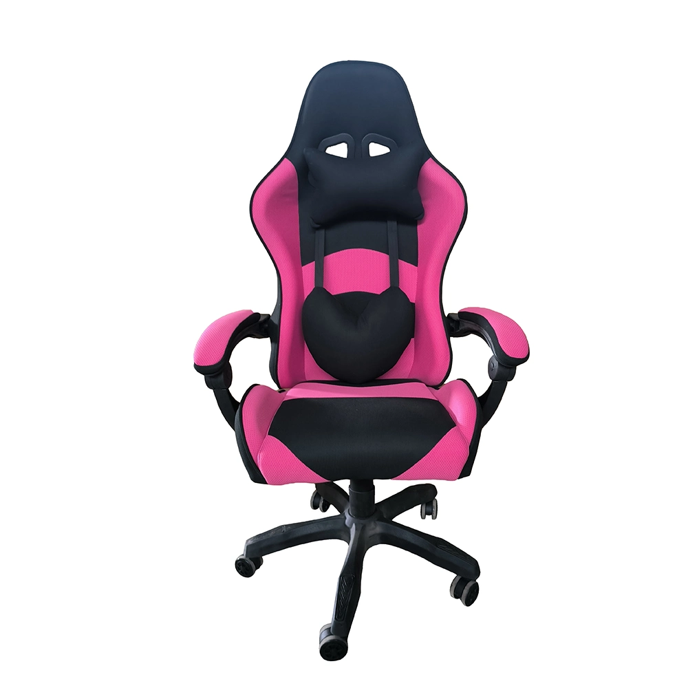 Pink and White Stylish Fabric Back Swivel Female Headrest Game Chair Gaming