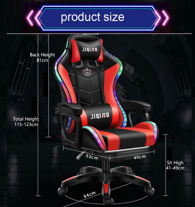 Custom Pink LED RGB Computer PC Game Chair Gaming PU Leather Silla Gamer Massage Racing Gaming Chair with Lights and Speakers