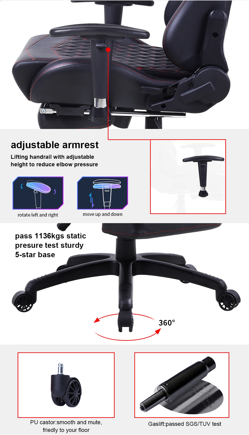 Ergonomic Swivel 180 Degree Reclining Computer Gaming Chair Without Footrest