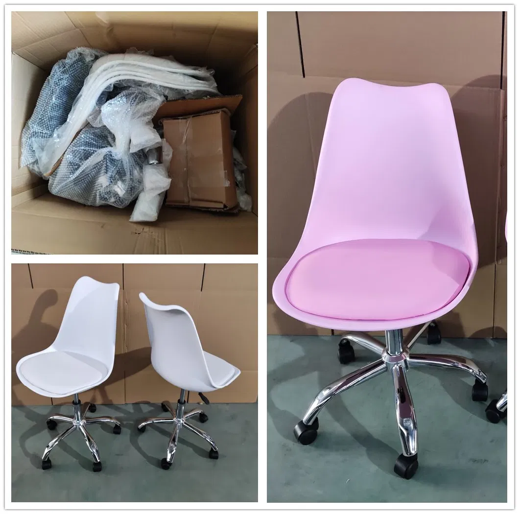 Breathable Cute Pink White PU Cushion Lifting Comfortable Office Chair Without Armrest