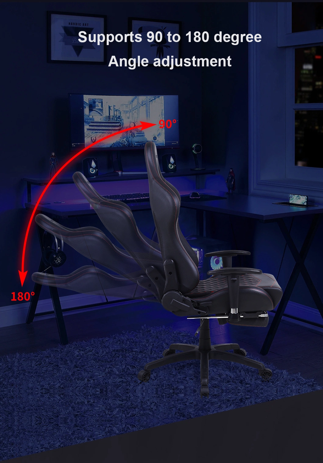 Ergonomic Swivel 180 Degree Reclining Computer Gaming Chair Without Footrest