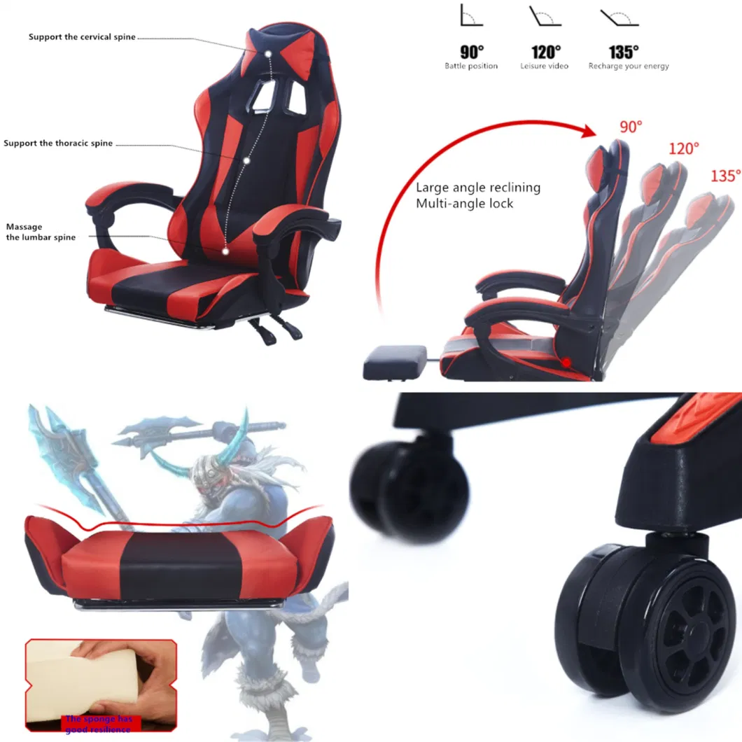 Luxury Gaming Gamer Computer Chair Massage PU Leather LED RGB Purple Black White Pink Scorpion Racing Gaming Chair with Footrest