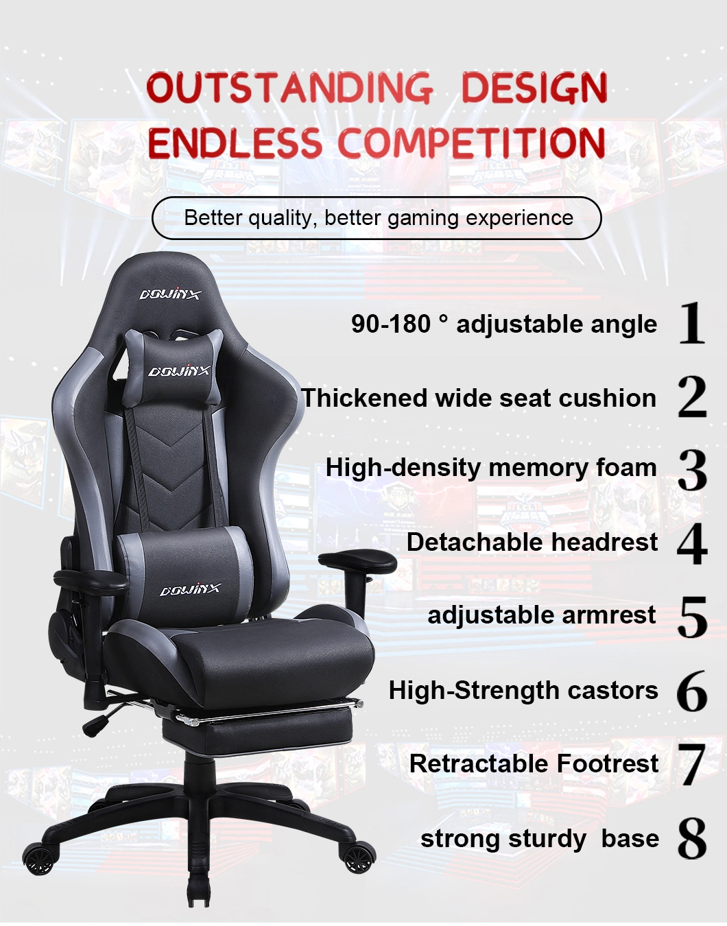 2022 Anji Leisa Luxury High Back Fabric Swivel Ergonomic Silla Gamer Gaming Chairs Racing with Leg Rest