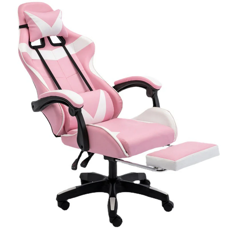 Adjustable Gaming Chair PU Leather Nylon Computer Gamers Racing Pink Gaming Chair