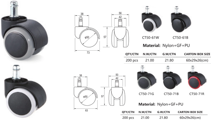 Nylon Office Chair Swivel Furniture Caster Base Wheels