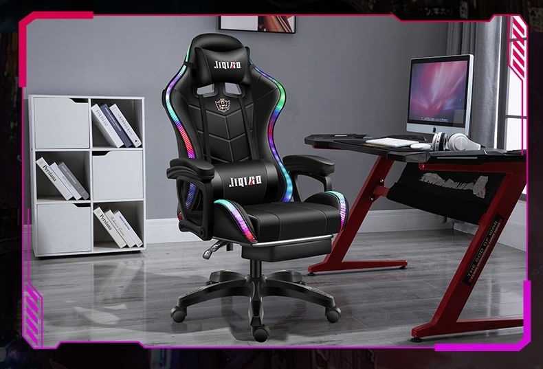 Custom Pink LED RGB Computer PC Game Chair Gaming PU Leather Silla Gamer Massage Racing Gaming Chair with Lights and Speakers