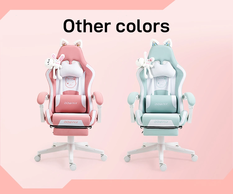 Gaming Chair with Cute Ears Gamer Chair for Girl with Footrest