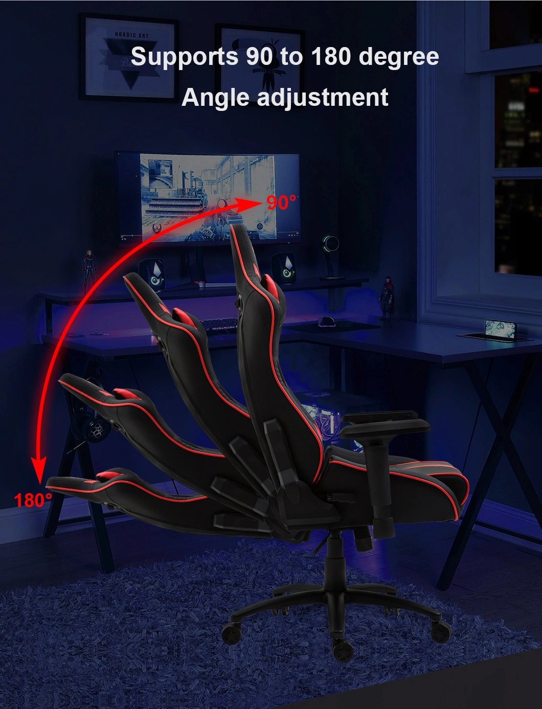 Large Width Wide Seat Ergonomic PC Computer Gamer Chair 4D Armrest Linkage Noble High End Purple Gaming Swivel Racing Chair