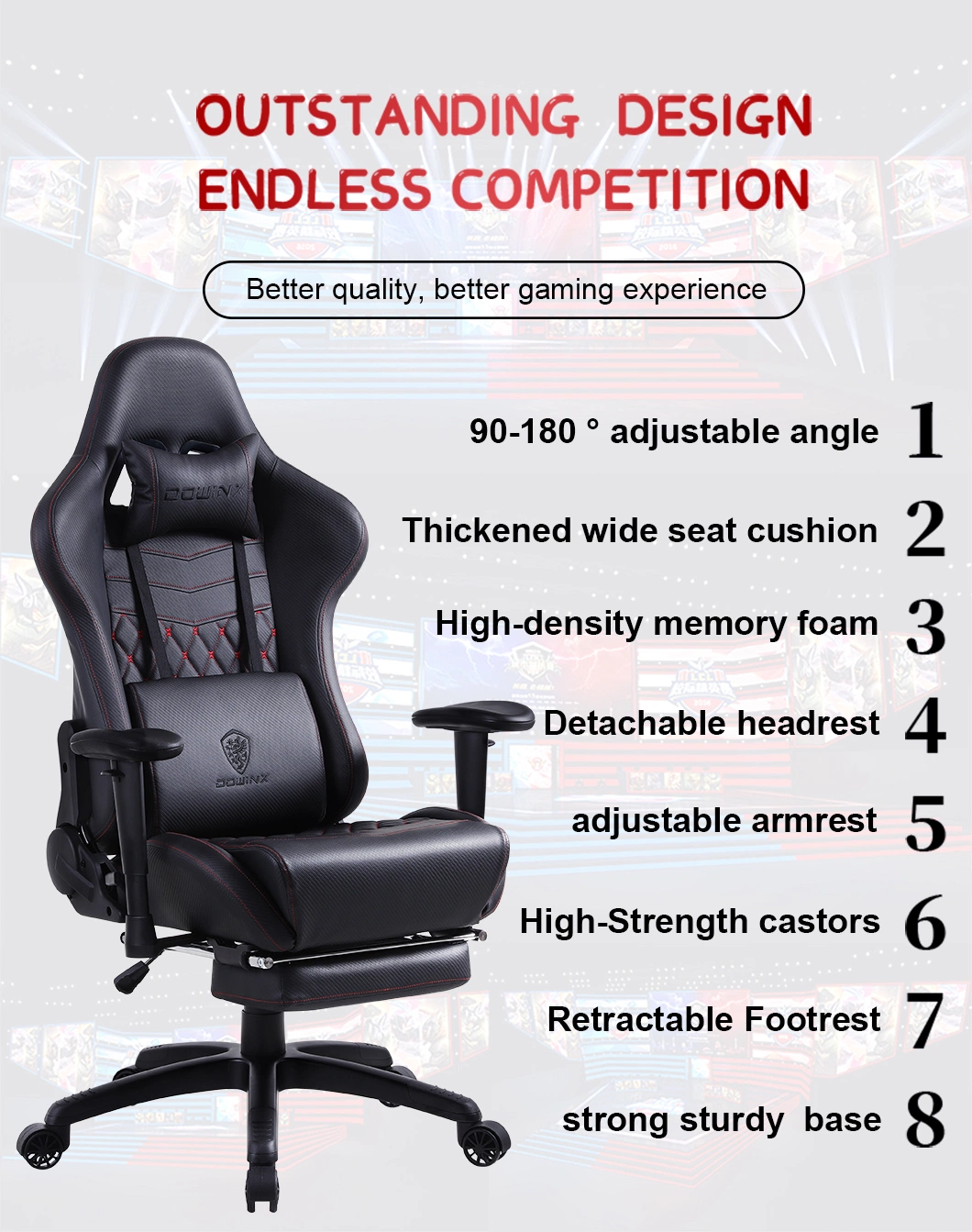 Ergonomic Swivel 180 Degree Reclining Computer Gaming Chair Without Footrest