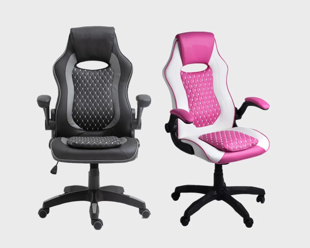 Ergonomic Office Chair Girls Cute Pinky White Office Gaming Chair with Adjustable Armrest PU