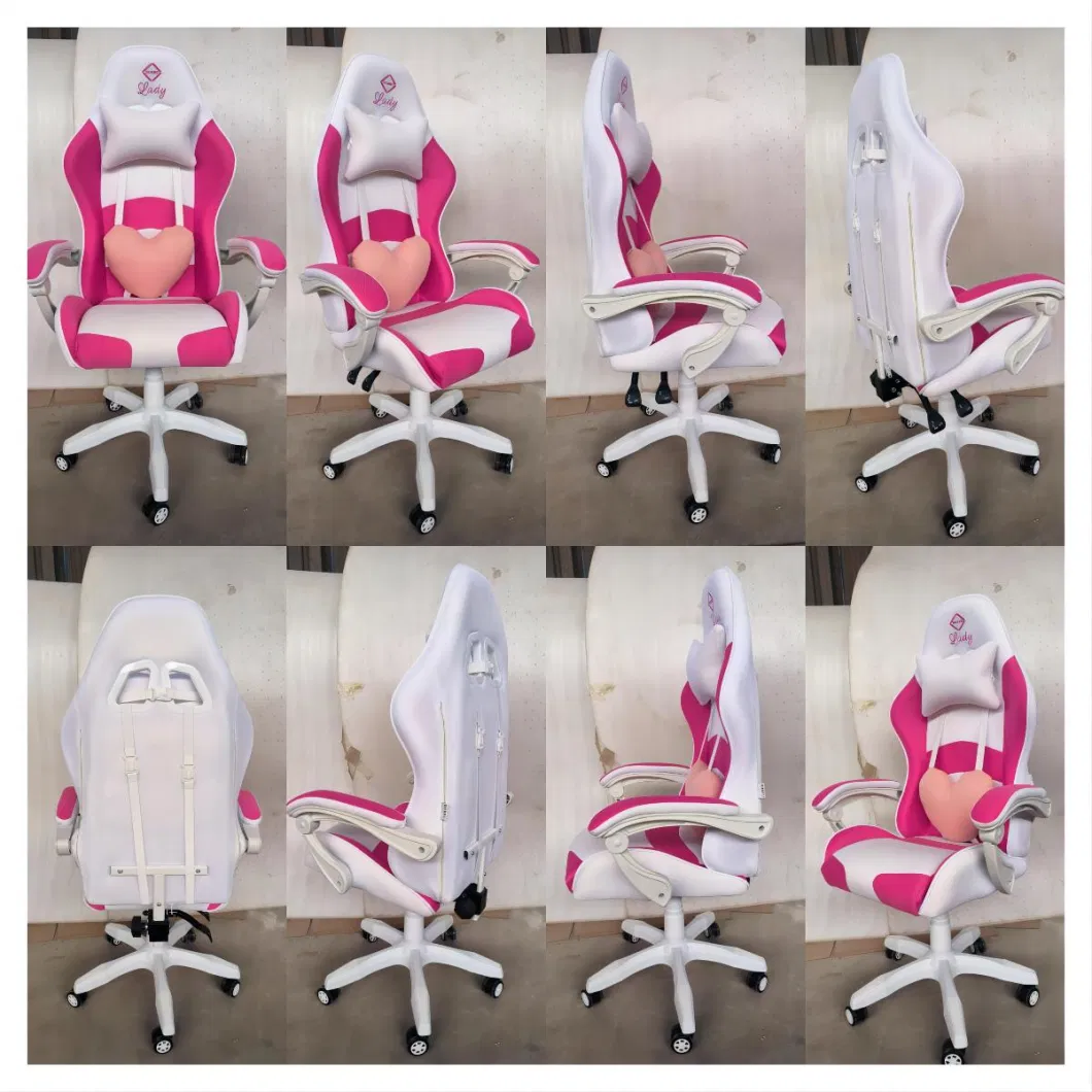 Pink and White Fabric Back and Seat Pillow Luxury Gaming Room Chair