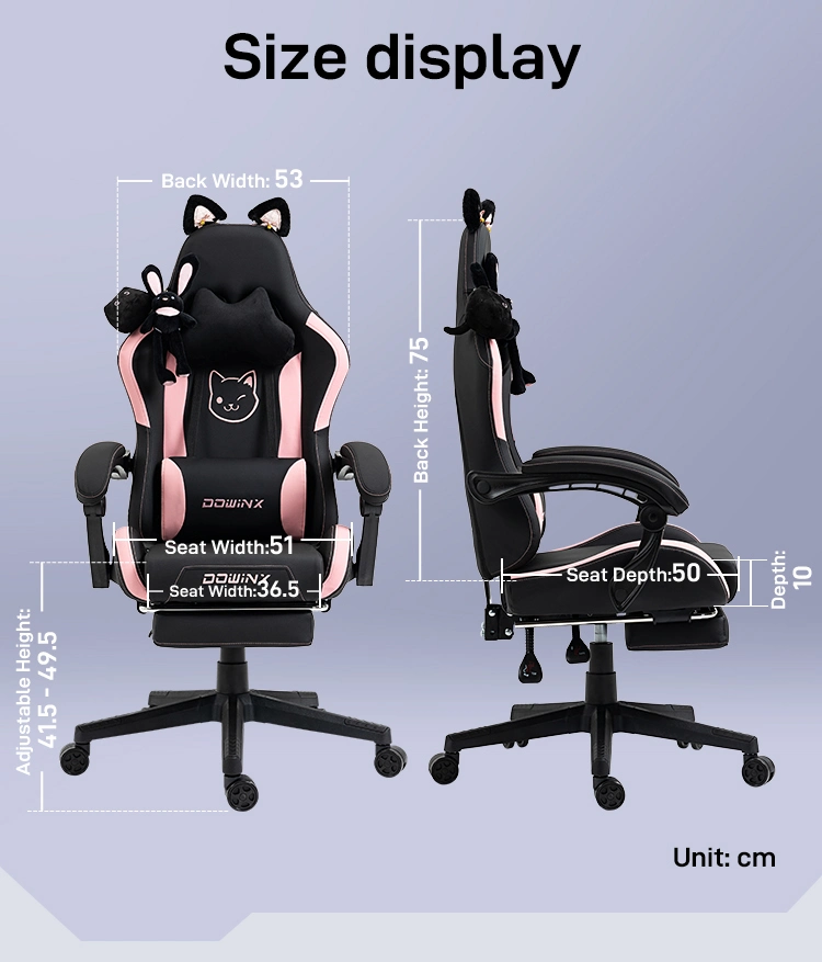 Gaming Chair Cute with Cat Ears and Massage Computer Chair for Girls