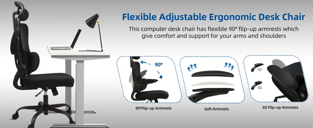 Ergonomic Office Chair High Back Mesh Desk Chair Backrest with Separate Lumbar Support