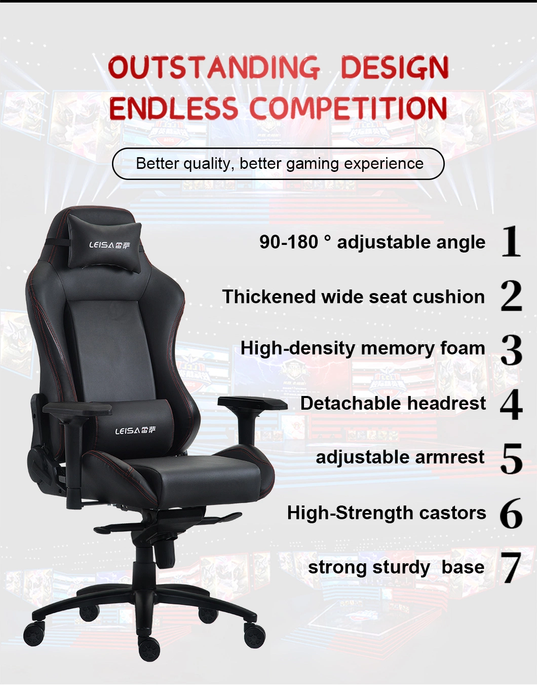 Free Sample Custom Ergonomic PC Gaming Chair Computer Cadeira Silla Gamer Chair Sedia RGB Racing Gaming Chair