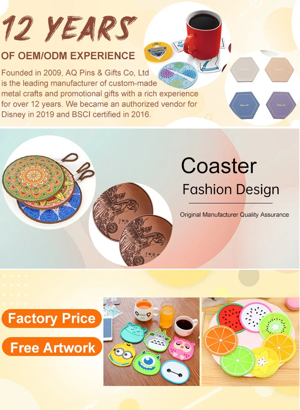 Promotional Gift Customized Fashion Colorful 3D Place Mat Mug Warmer PVC Rubber Coaster Kitchenware